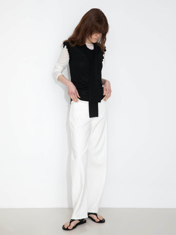 Cubic Ruffled Sleeve Sleeveless Knit Top With Attached Scarf White