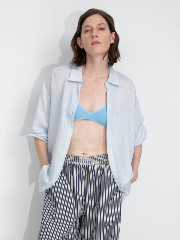 Cubic Semi-Sheer Oversized Striped Pattern Shirt Blue