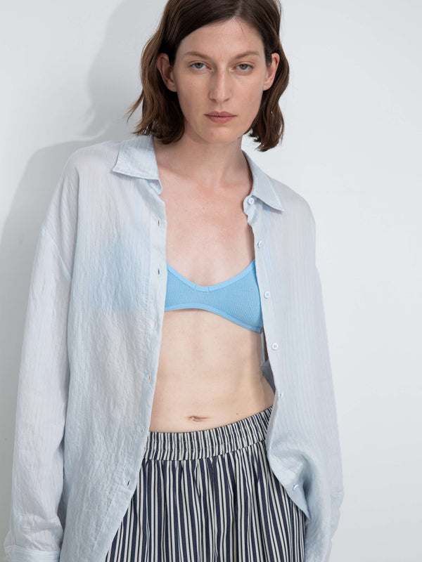 Cubic Semi-Sheer Oversized Striped Pattern Shirt Blue