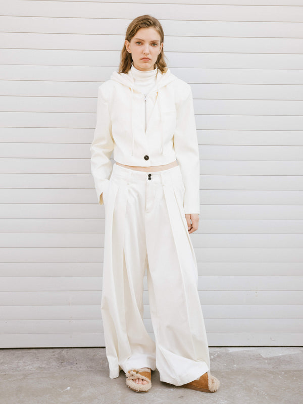 Cubic Single Breasted Cropped Blazer With Attached Hoodie Black