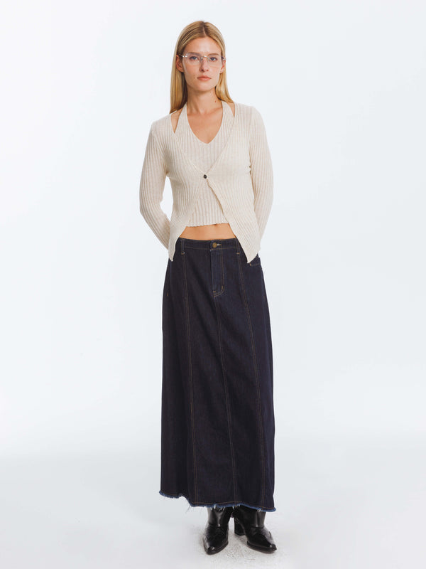 Cubic Single Button Cardigan With Wool Blend BlanchedAlmond