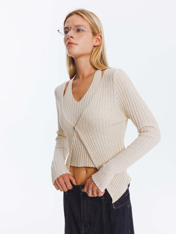 Cubic Single Button Cardigan With Wool Blend BlanchedAlmond