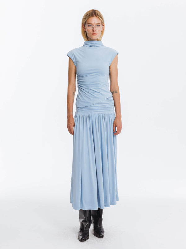 Cubic Sky Blue Irregular Hem T-shirt And Skirt Suit SkyBlue