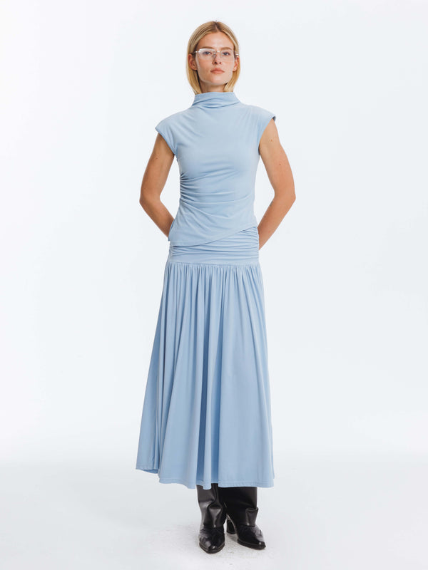 cubic Sky Blue Irregular Hem T-shirt and Skirt Suit SkyBlue