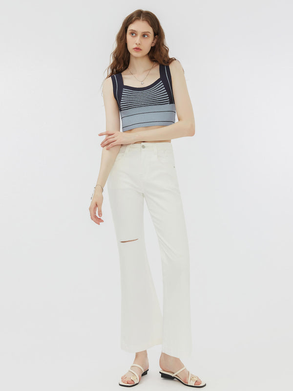 Cubic Sleeveless Striped Fitted Knit Top Light Steel Blue