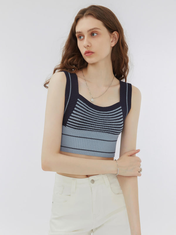 Cubic Sleeveless Striped Fitted Knit Top Light Steel Blue