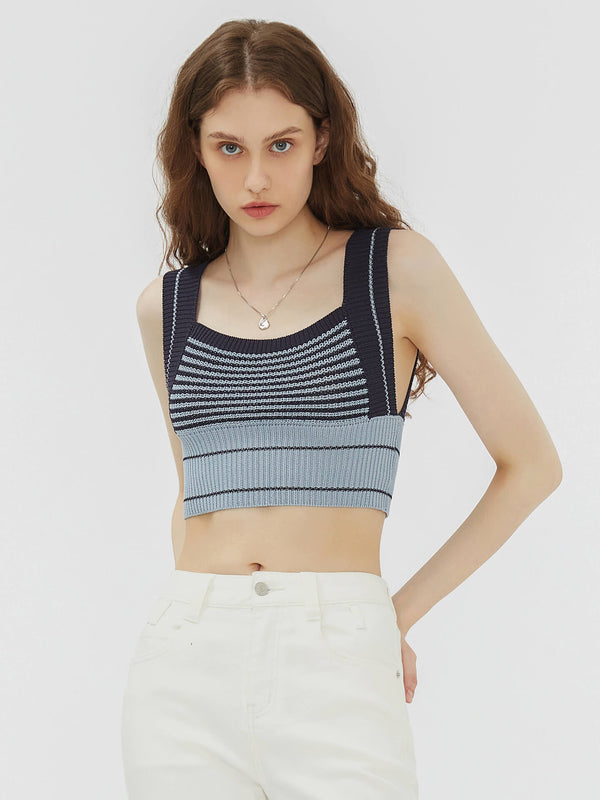 cubic Sleeveless Striped Fitted Knit Top Light Steel Blue
