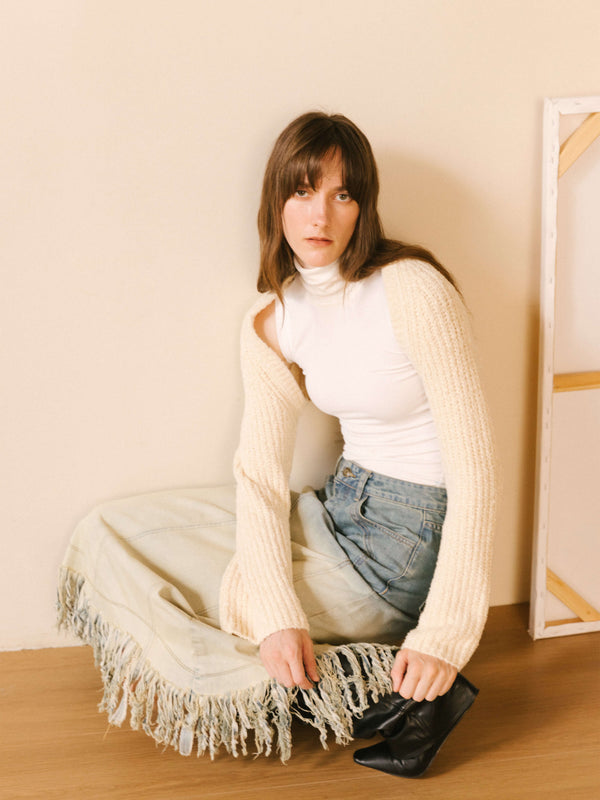 Cubic Stone Washed Demin Skirt With Frayed Hem SteelBlue