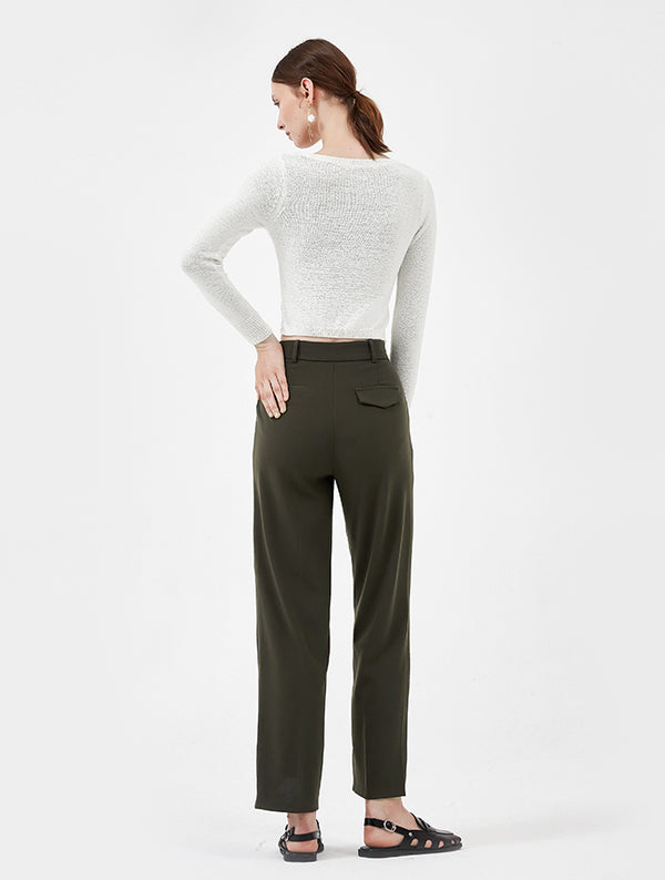 Cubic Straight Casual Tailored Trousers DarkOliveGreen