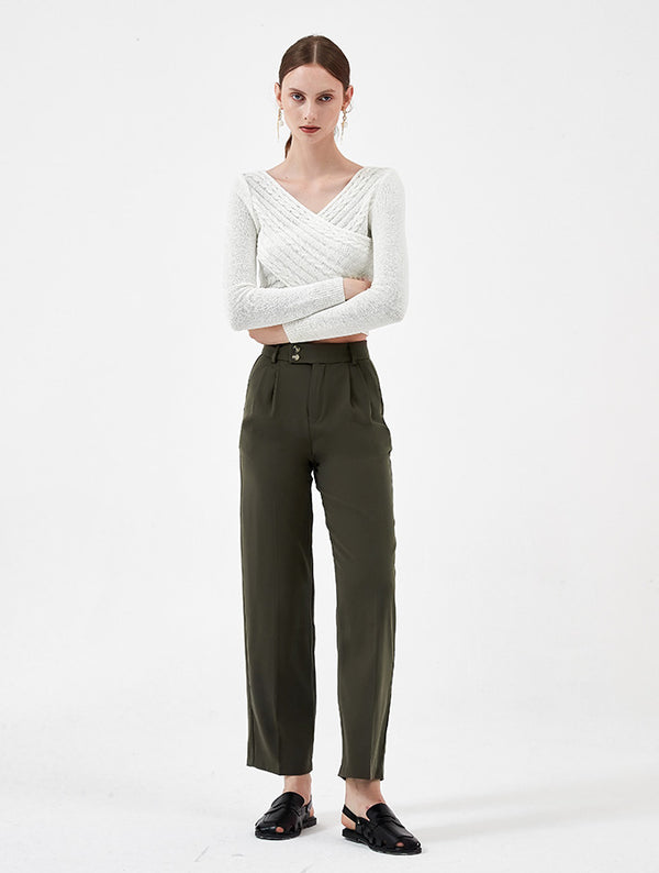 Cubic Straight Casual Tailored Trousers DarkOliveGreen