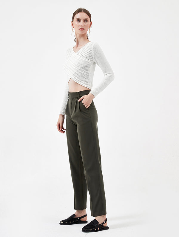 Cubic Straight Casual Tailored Trousers DarkOliveGreen