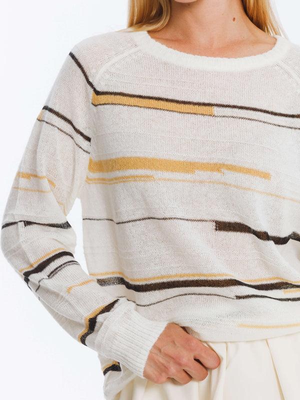 Cubic Striped Knit Long Sleeve Top With Wool Blend Snow