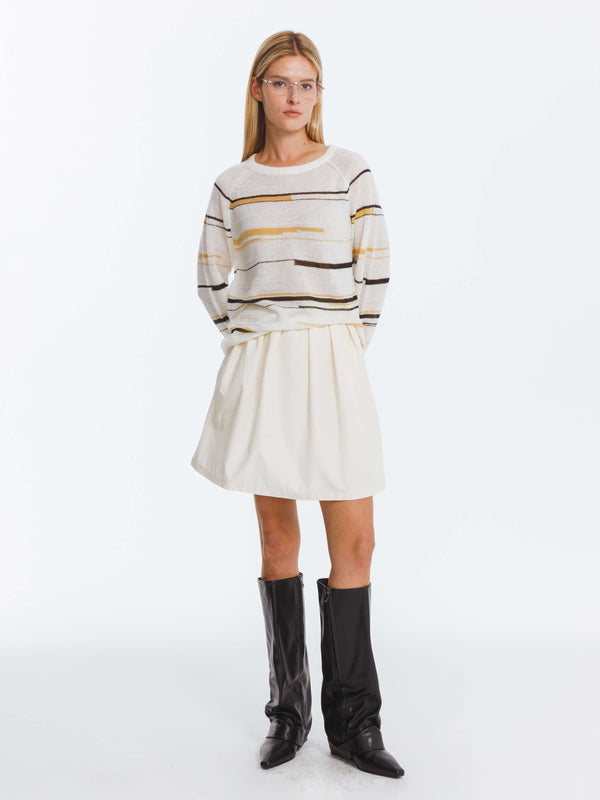Cubic Striped Knit Long Sleeve Top With Wool Blend Snow
