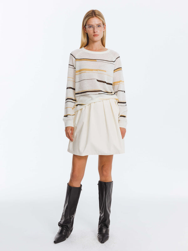 Cubic Striped Knit Long Sleeve Top With Wool Blend Snow
