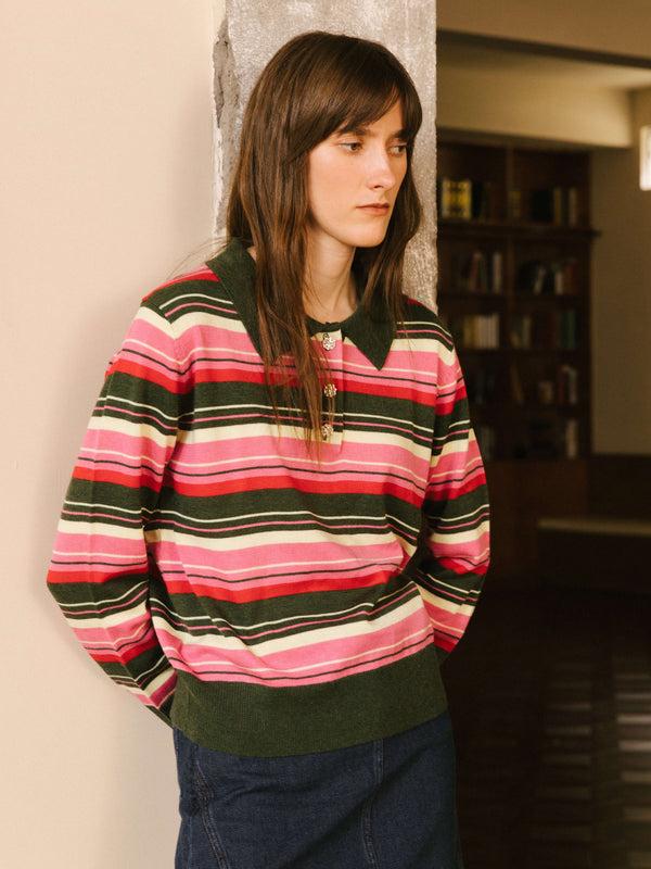 cubic Striped Knitwear Jumper with Wool Blend PaleVioletRed