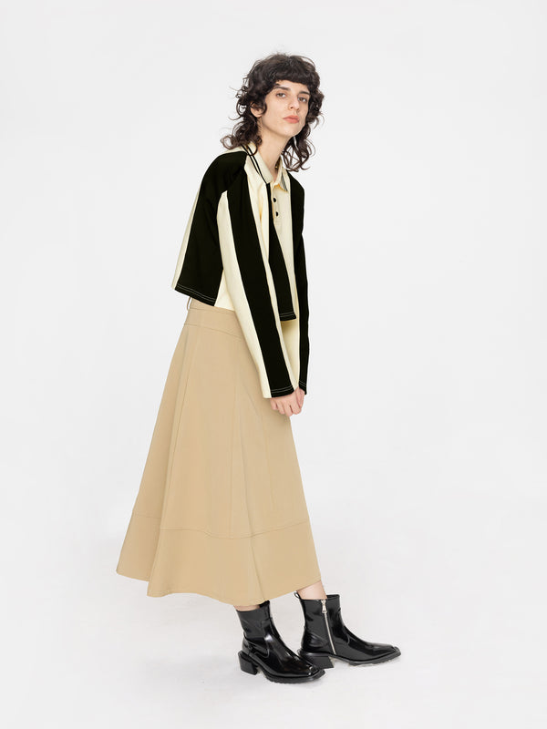 Cubic Striped Polo Top With Oversized Shoulders Purple