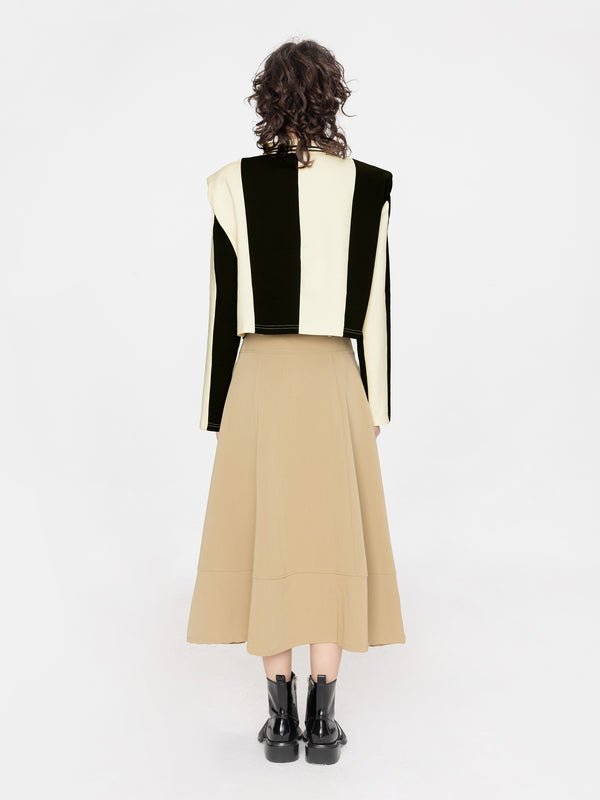 Cubic Striped Polo Top With Oversized Shoulders Purple