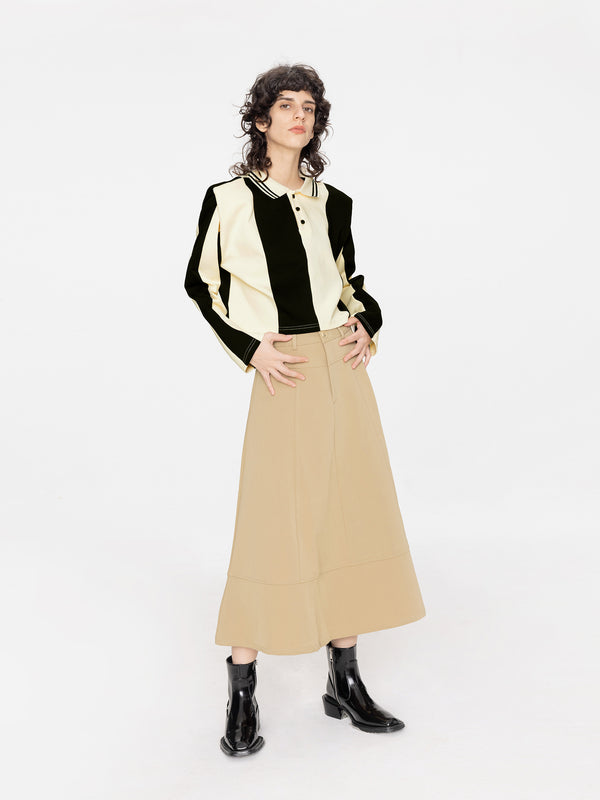 cubic Striped Polo Top with Oversized Shoulders Purple