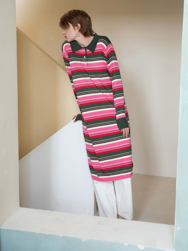 Cubic Stripped Knitted Dress With Wool Blend PaleVioletRed