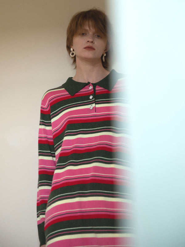 Cubic Stripped Knitted Dress With Wool Blend PaleVioletRed