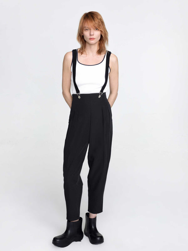 Cubic Tapered Tailored Trousers With Suspenders Tan