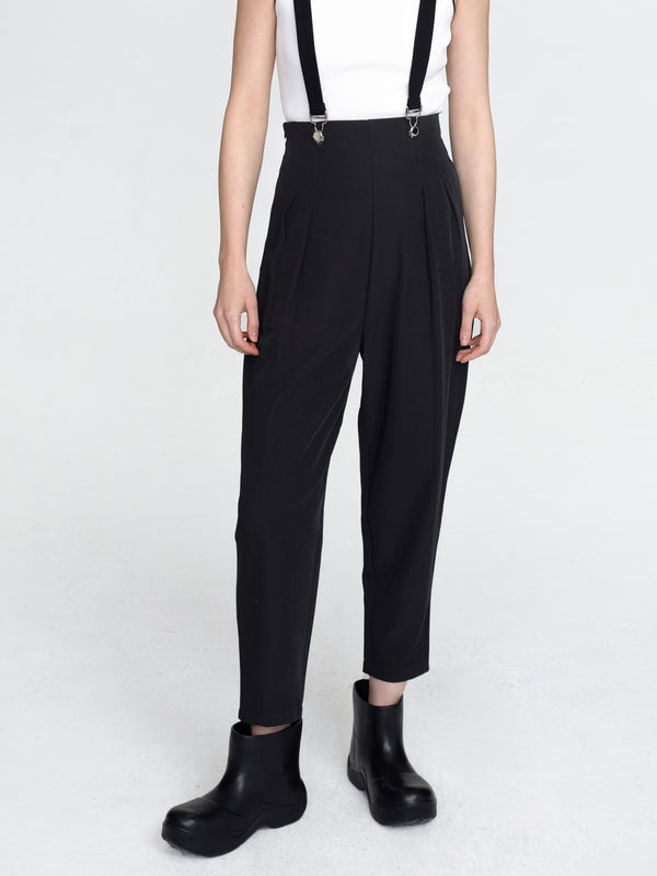 cubic Tapered Tailored Trousers with Suspenders Tan