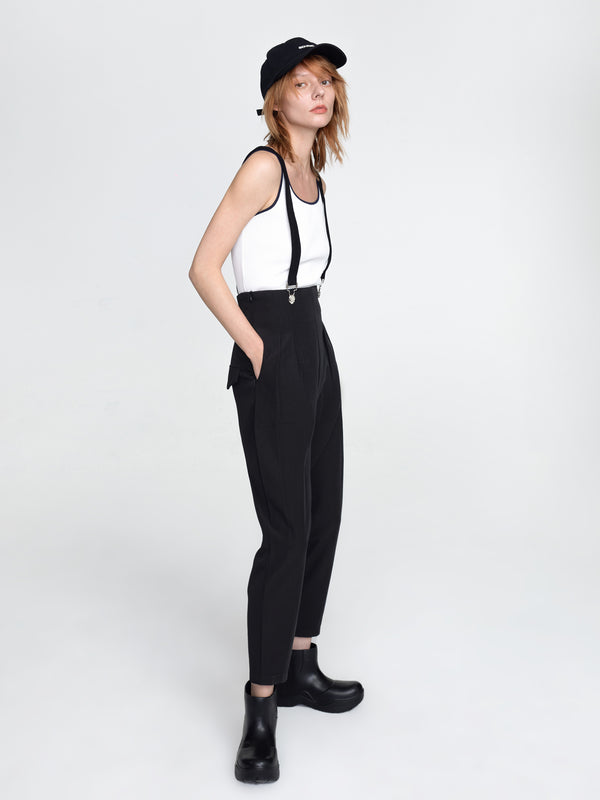 Cubic Tapered Tailored Trousers With Suspenders Tan
