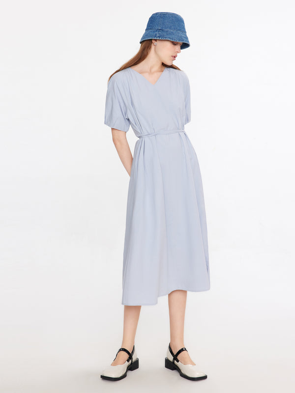 Cubic V-Neck Back Cut Out Midi Dress LightSteelBlue