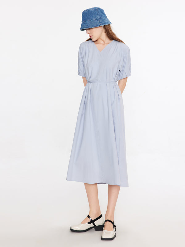 Cubic V-Neck Back Cut Out Midi Dress LightSteelBlue