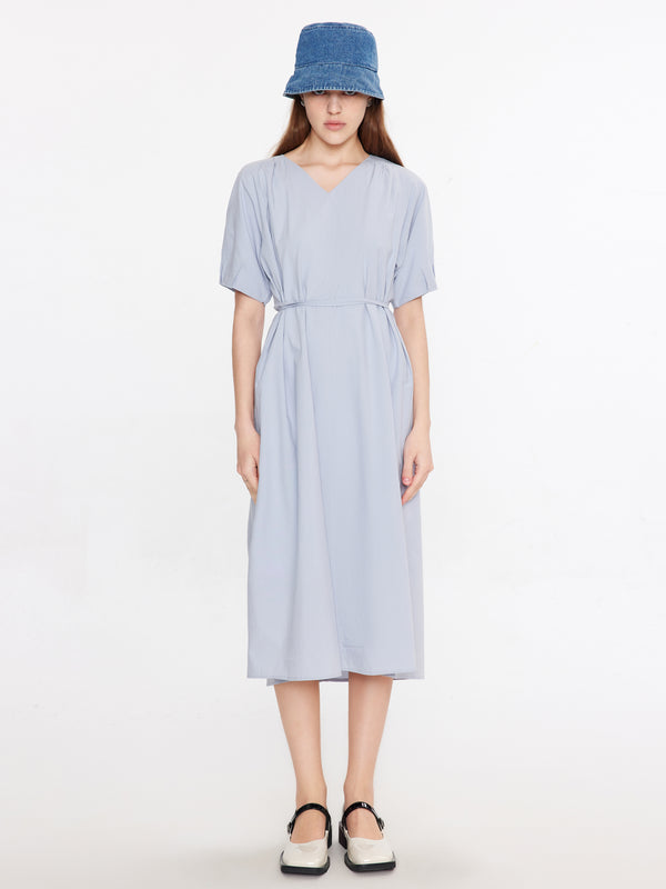 cubic V-Neck Back Cut Out Midi Dress LightSteelBlue