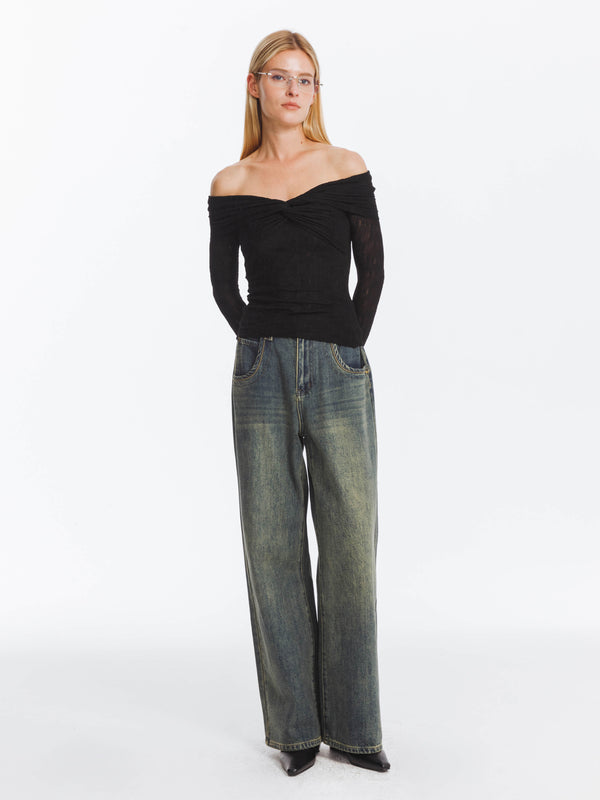 Cubic Vintage Denim Washed Straight Leg Jeans SteelBlue