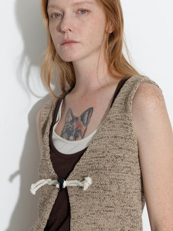 Cubic Vintage Toggle Button Knitted Cardigan Vest Khaki