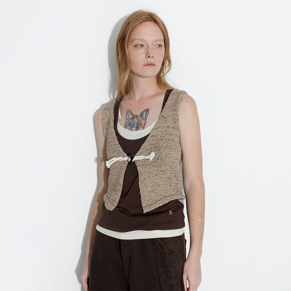 Cubic Vintage Toggle Button Knitted Cardigan Vest Khaki