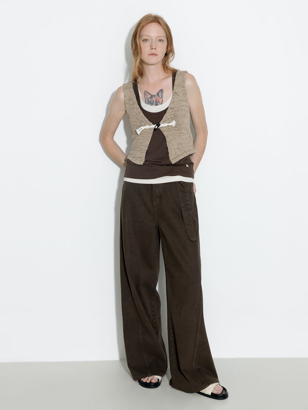 Cubic Vintage Toggle Button Knitted Cardigan Vest Khaki