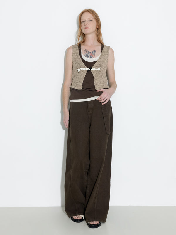 cubic Vintage Toggle Button Knitted Cardigan Vest Khaki