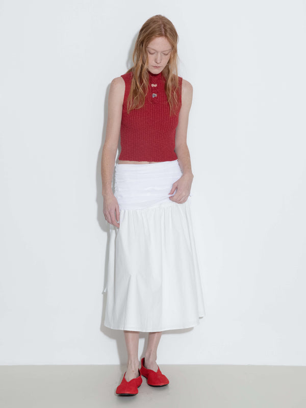 Cubic White Adjustable Semi-Bodycon A-Line Midi Skirt White