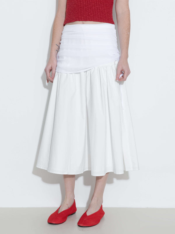 Cubic White Adjustable Semi-Bodycon A-Line Midi Skirt White