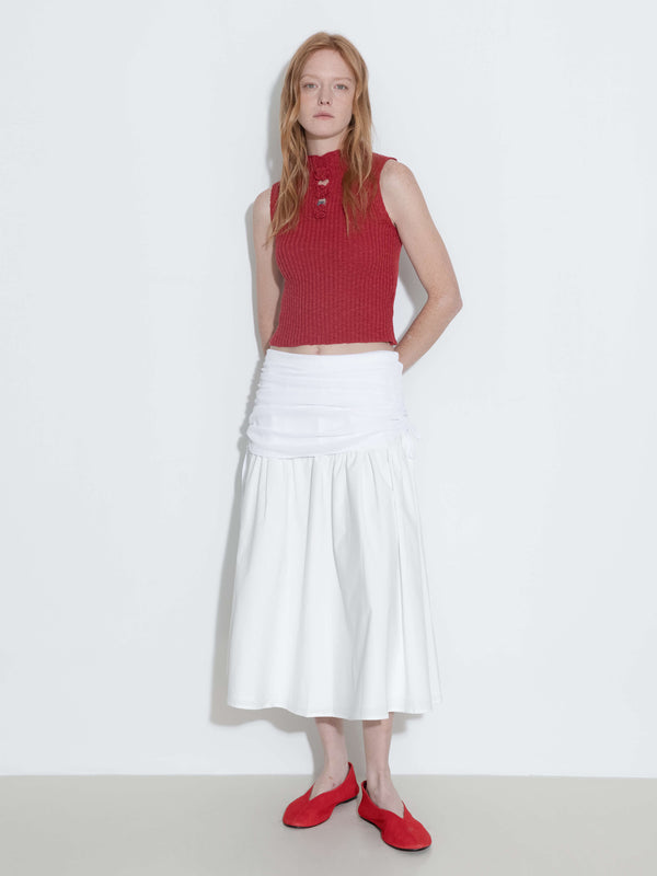 cubic White Adjustable Semi-Bodycon A-Line Midi Skirt White