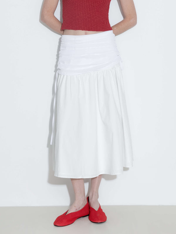 Cubic White Adjustable Semi-Bodycon A-Line Midi Skirt White