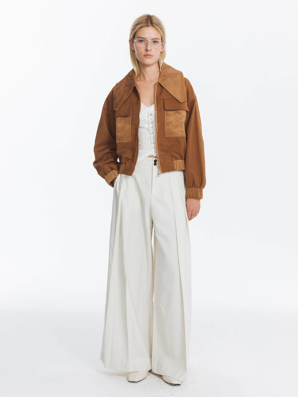 Cubic Wide Lapel Casual Jacket With Wool Blend Sienna