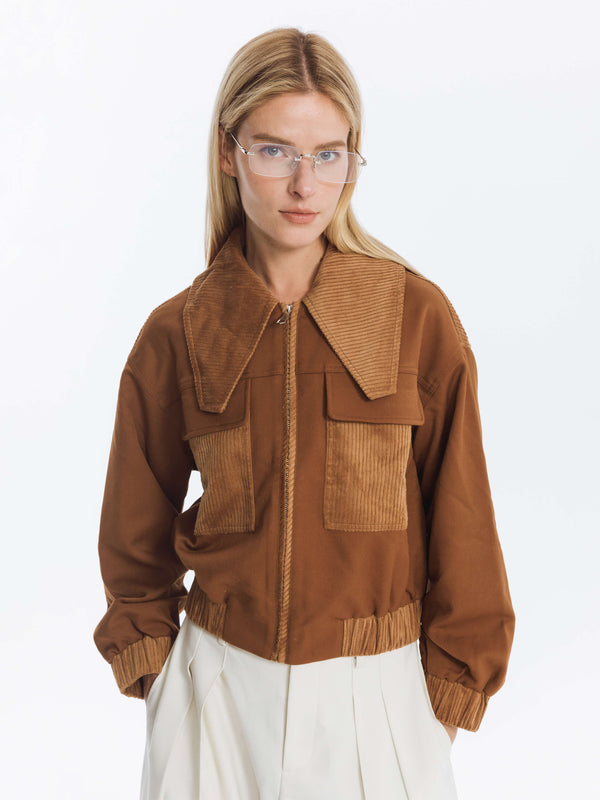 Cubic Wide Lapel Casual Jacket With Wool Blend Sienna