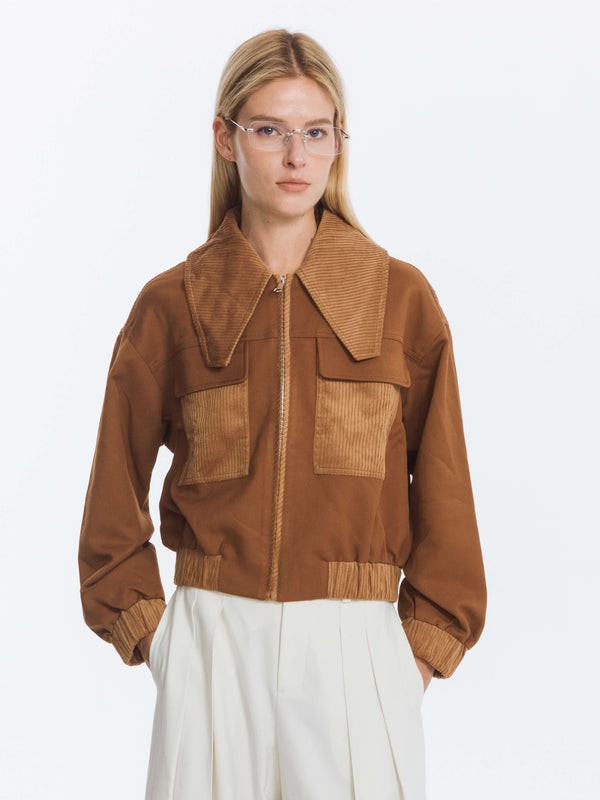 cubic Wide Lapel Casual Jacket with Wool Blend Sienna