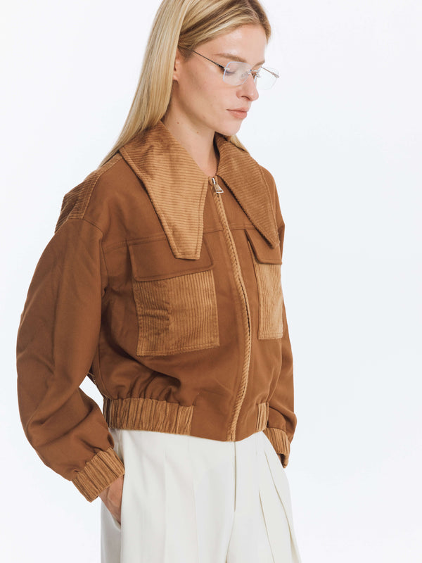 Cubic Wide Lapel Casual Jacket With Wool Blend Sienna