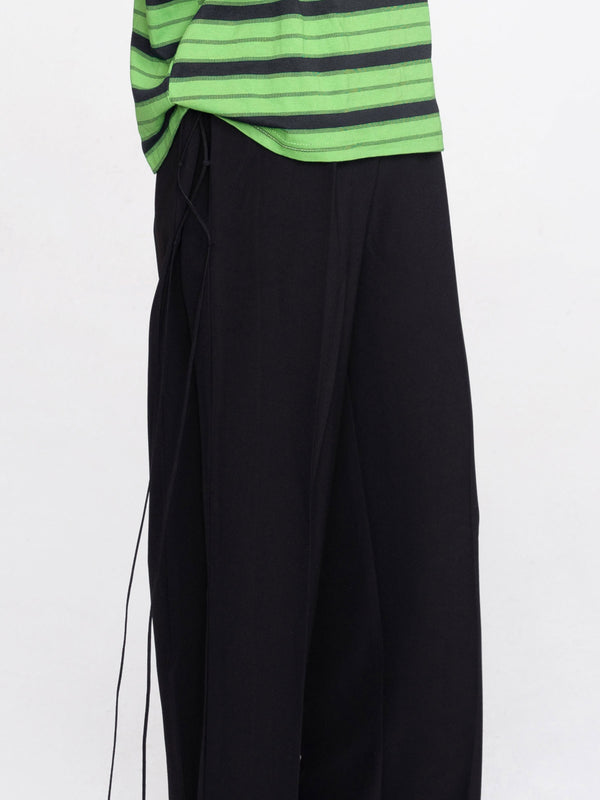 Cubic Wide Leg Tailored Trousers With Loose Ties Black
