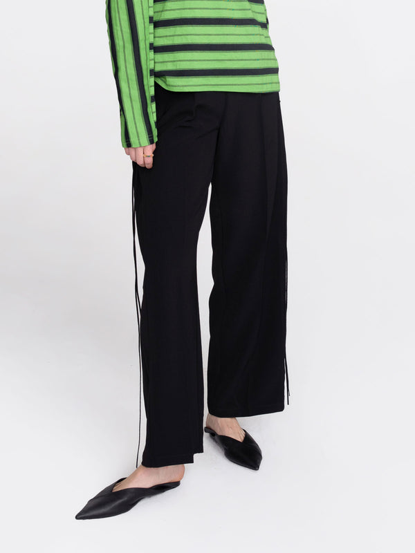Cubic Wide Leg Tailored Trousers With Loose Ties Black
