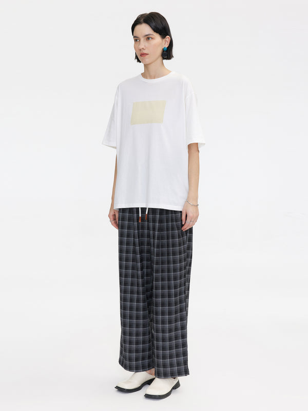 Cubic Yellow Rectangle Print Oversized T-Shirt White