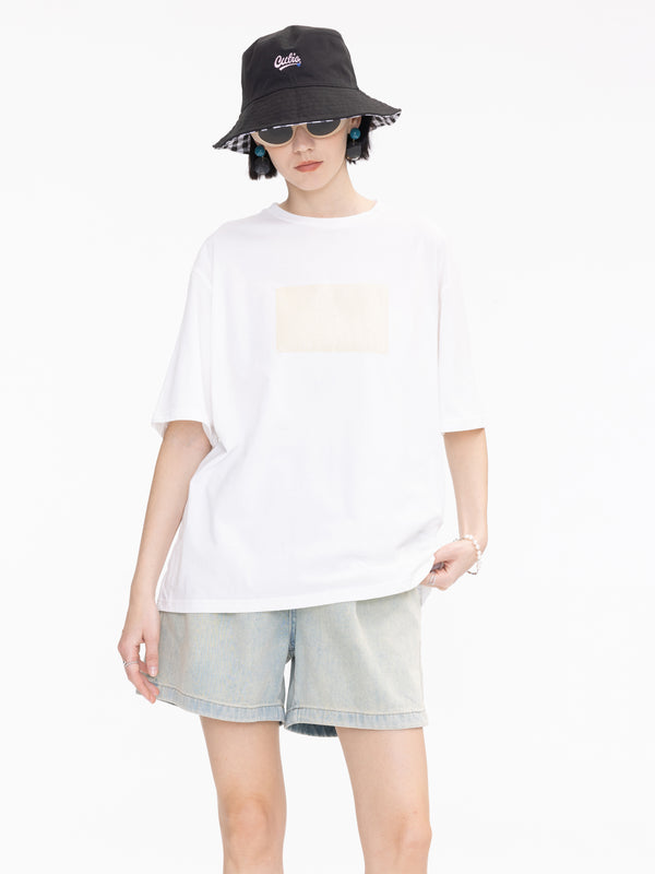 cubic Yellow Rectangle Print Oversized T-Shirt White