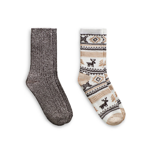 Cuddl Duds Allover Reindeer/Twist Rib Crew Sock 2 Pack Socks