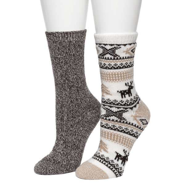 Cuddl Duds Allover Reindeer/Twist Rib Crew Sock 2 Pack Socks