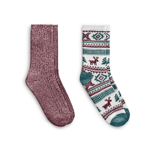 cuddl duds Allover Reindeer/Twist Rib Crew Sock 2 Pack Socks